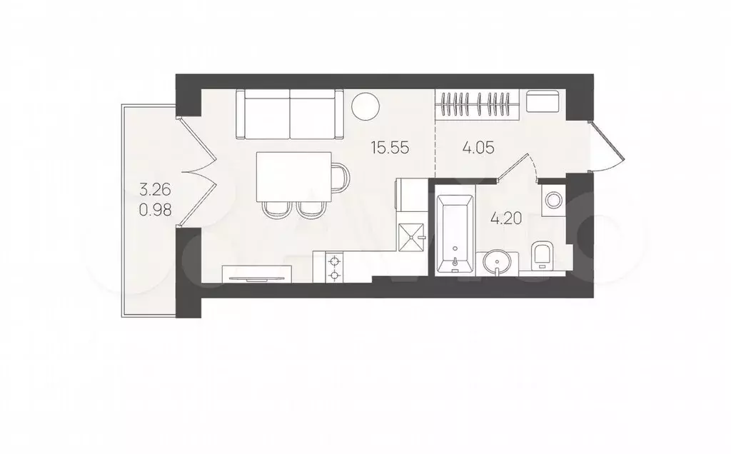 Квартира-студия, 23,8 м, 4/5 эт. - Фото 1