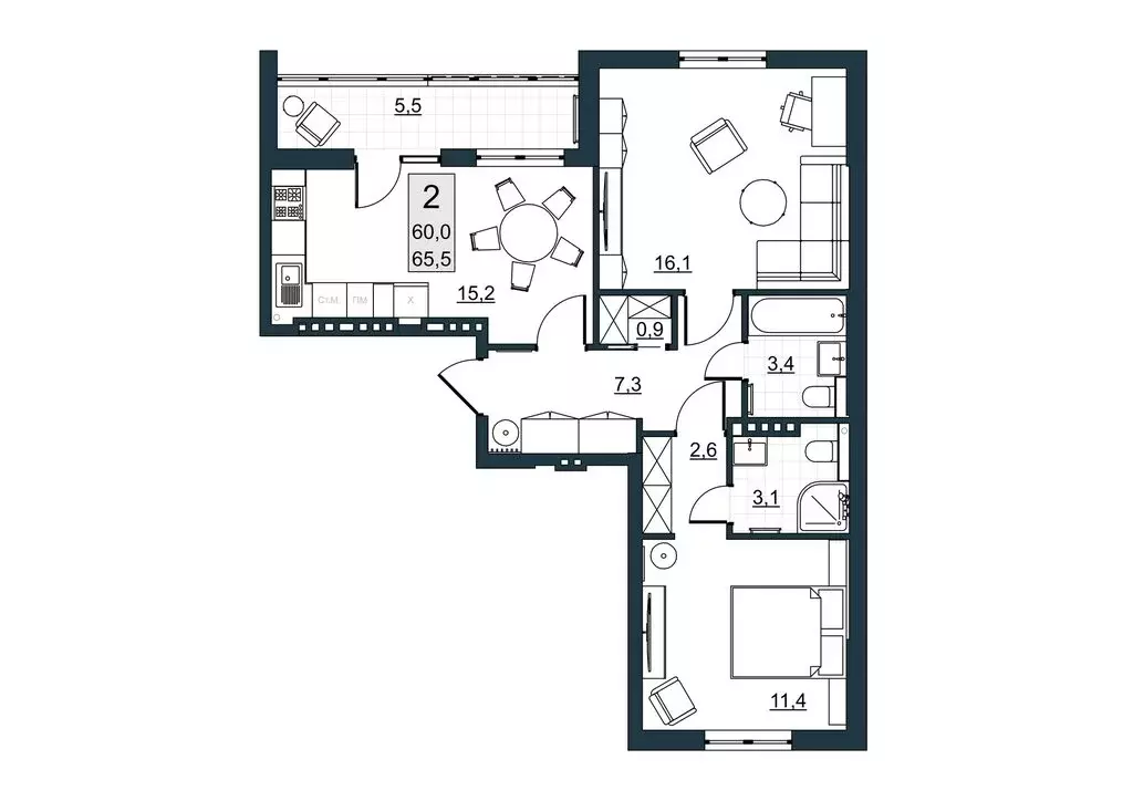 2-комнатная квартира: Саратов, улица имени Евгения Долгина, 6 (60 м) - Фото 1