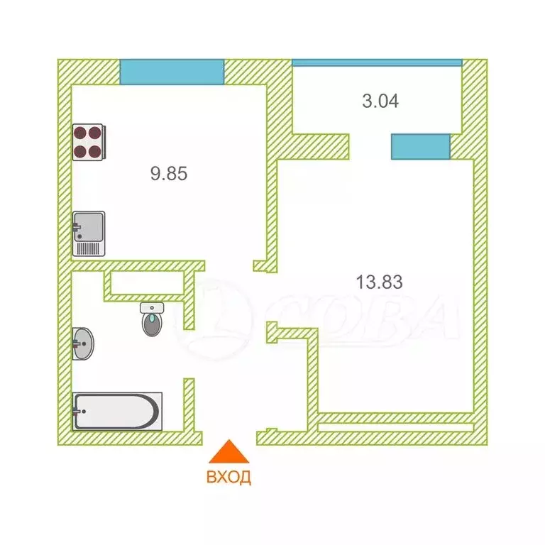 1-комнатная квартира: Тюмень, улица Фармана Салманова, 21 (30.7 м) - Фото 0