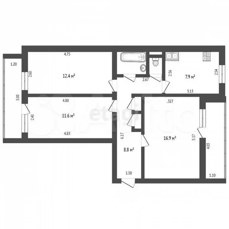 3-к. квартира, 67,1 м, 7/10 эт. - Фото 0