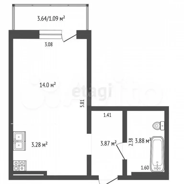 Квартира-студия, 27,8 м, 4/17 эт. - Фото 0