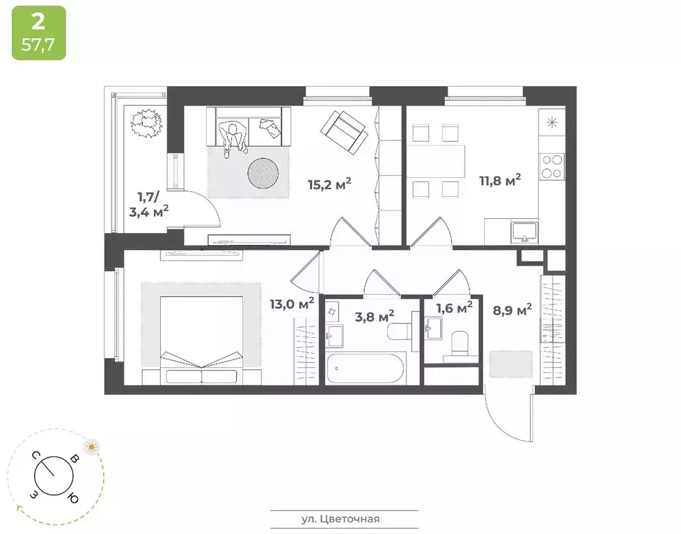2-к кв. Тверская область, Тверь Соминка мкр,  (56.0 м) - Фото 1