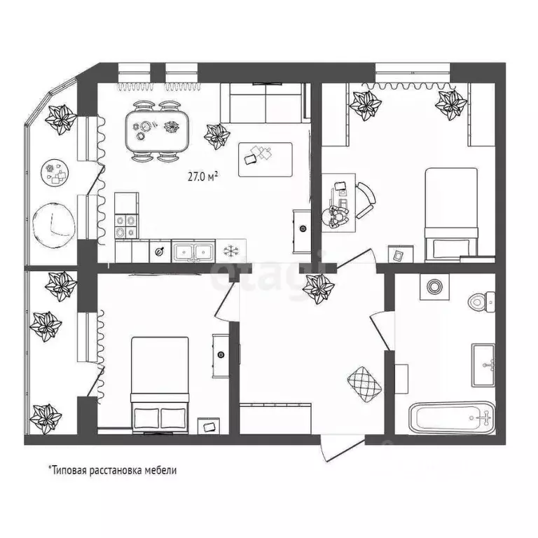 2-к кв. Тюменская область, Тюмень ул. Максима Горького, 90 (84.5 м) - Фото 2