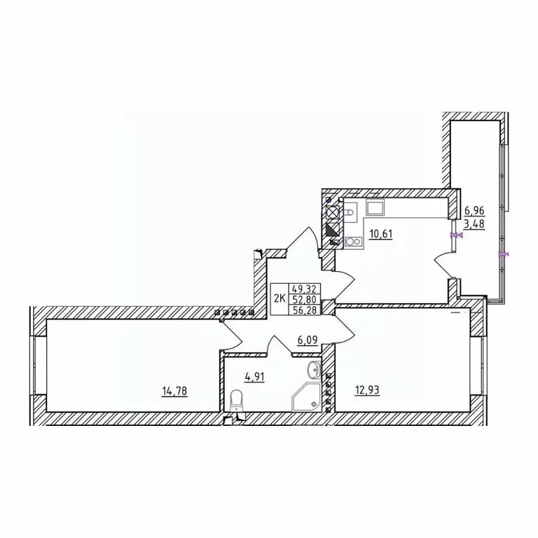2-к кв. Калининградская область, Зеленоградск  (56.28 м) - Фото 1
