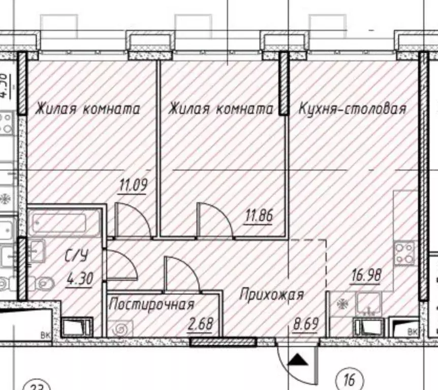 3-к кв. Москва № 2 кв-л, 5с4к1 (55.6 м) - Фото 2