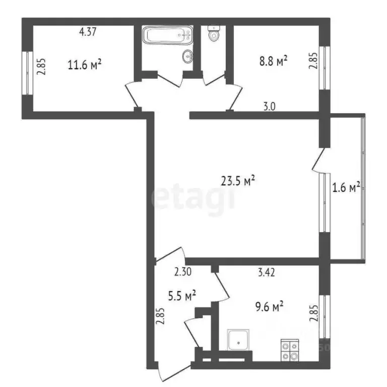 3-к кв. Забайкальский край, Чита ул. Столярова, 87 (69.9 м) - Фото 1