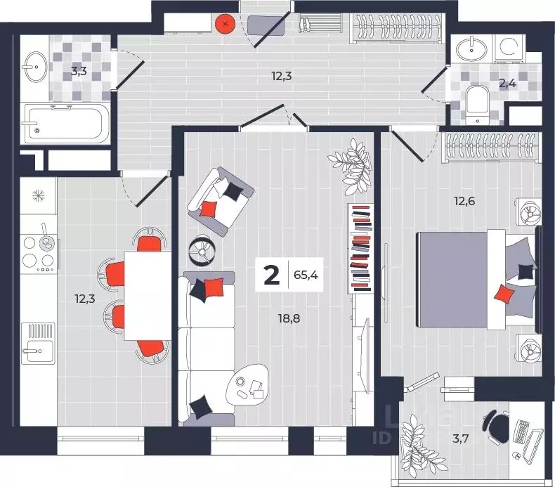 2-к кв. Тульская область, Тула ул. Академика Насоновой, 1А (65.4 м) - Фото 1