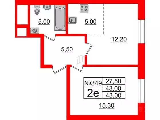 1-к кв. Санкт-Петербург Петровский просп., 9к2 (43.2 м) - Фото 0