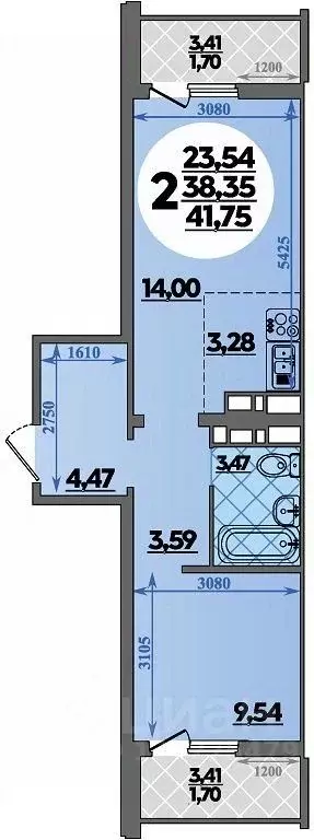 2-к кв. Ростовская область, Ростов-на-Дону ул. Костенко, 12 (41.75 м) - Фото 1