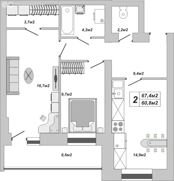 2-комнатная квартира: Тамбов, улица Чичерина, 7к2 (67.4 м) - Фото 1