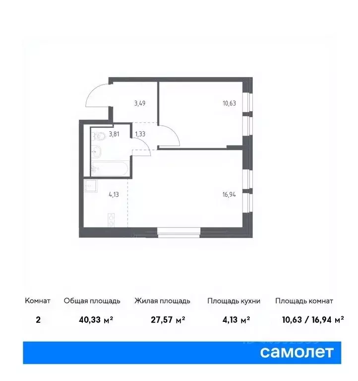 1-к кв. Москва Северный ао, Молжаниново жилой комплекс, к6 (40.33 м) - Фото 0