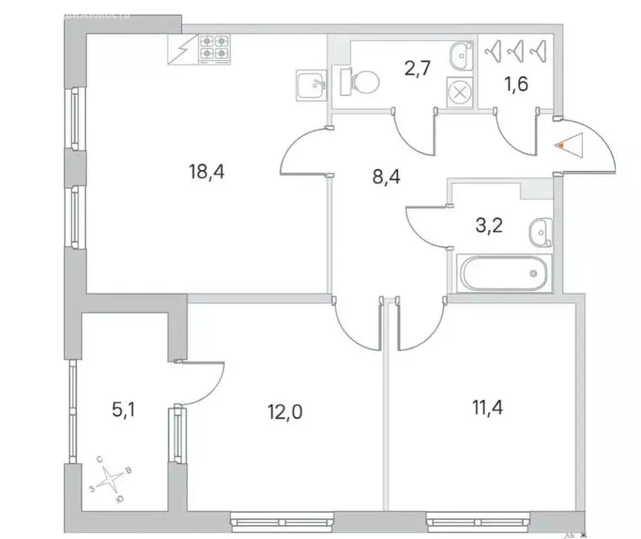 2-комнатная квартира: посёлок Шушары, улица Нины Петровой, 8к1 (58.4 ... - Фото 1