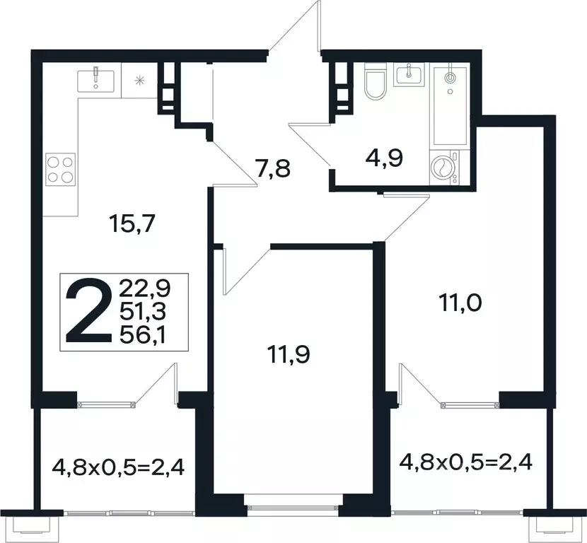 2-к кв. Краснодарский край, Краснодар Новая Елизаветка мкр, ул. Имени ... - Фото 1