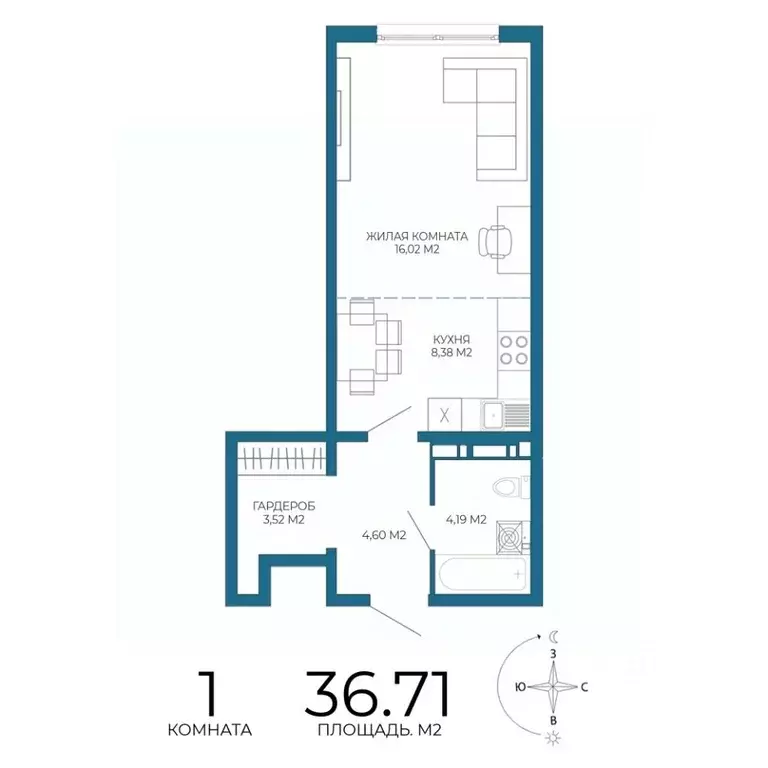 1-к кв. Пензенская область, Пенза Чаадаев жилой комплекс (36.71 м) - Фото 1