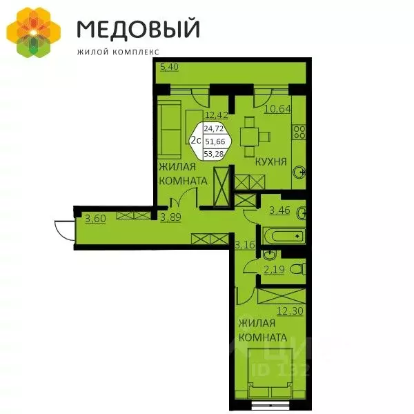 2-к кв. Пермский край, д. Кондратово ул. Г.Н. Нифантова, 4А (51.7 м) - Фото 0