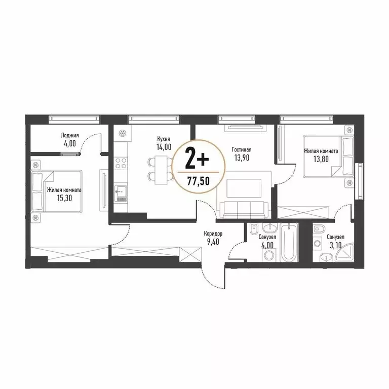 3-комнатная квартира: Стерлитамак, Интернациональная улица, 61 (77.6 ... - Фото 0
