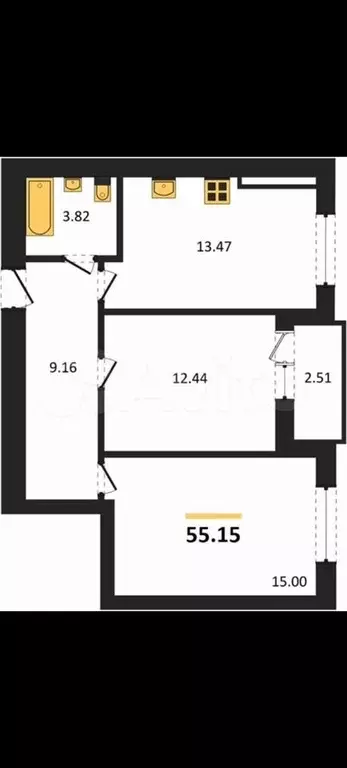2-к. квартира, 56,4 м, 6/8 эт. - Фото 1