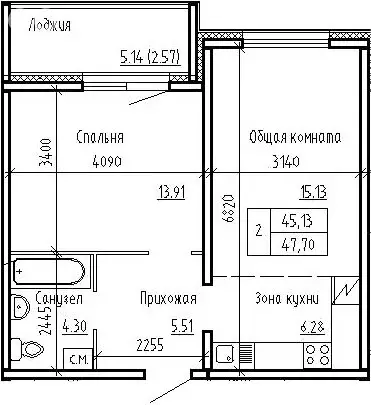 2-комнатная квартира: посёлок Элитный, Венская улица, 12 (45.13 м) - Фото 0