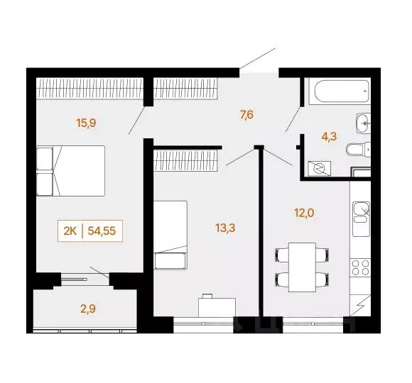 2-к кв. Ханты-Мансийский АО, Ханты-Мансийск Самаровская ул., 2А (54.55 ... - Фото 0