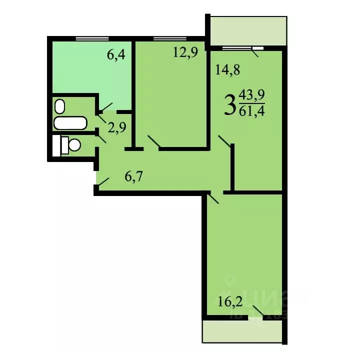 3-к кв. Москва ул. Бестужевых, 25А (63.0 м) - Фото 2