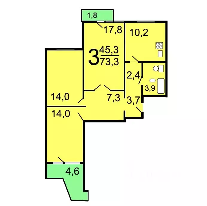 3-к кв. Москва ул. Генерала Белобородова, 18 (73.3 м) - Фото 2