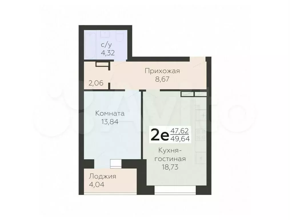 2-к. квартира, 49,6 м, 14/18 эт. - Фото 0