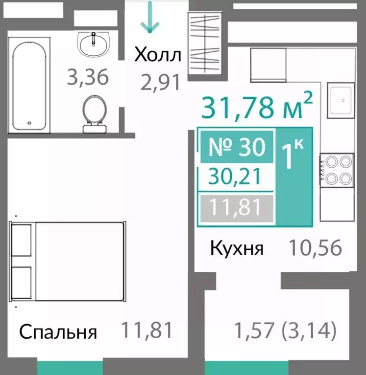 1-к кв. Крым, Симферополь Горизонты жилой комплекс (30.21 м) - Фото 0