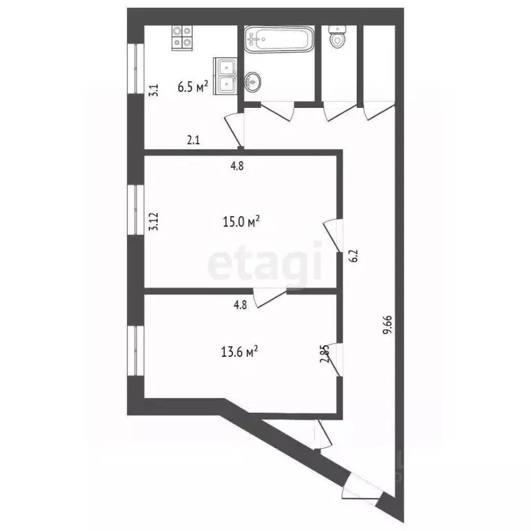 2-к кв. Москва Беговая ул., 11 (58.3 м) - Фото 2