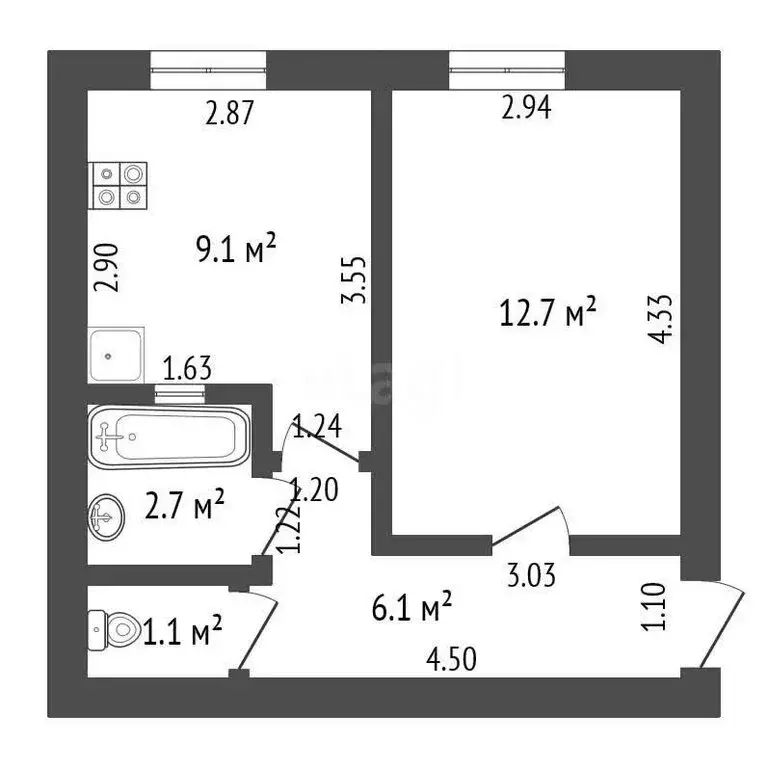 1-комнатная квартира: Абатское, Краснофлотская улица, 10 (31.7 м) - Фото 1