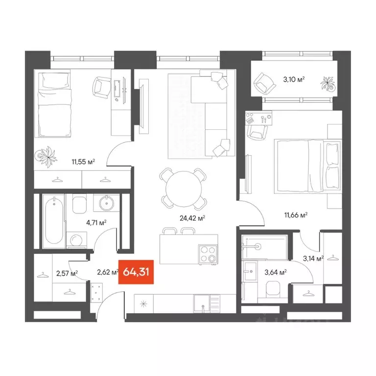 2-к кв. Новосибирская область, Новосибирск Академгородок мкр, ул. ... - Фото 1