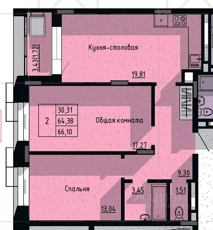 2-к кв. Саха (Якутия), Якутск пос. Геологов,  (66.1 м) - Фото 0
