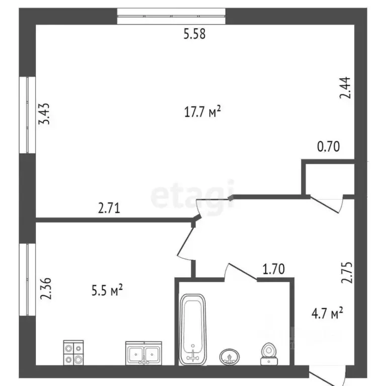 1-к кв. Санкт-Петербург 2-я Комсомольская ул., 27к1 (30.7 м) - Фото 1