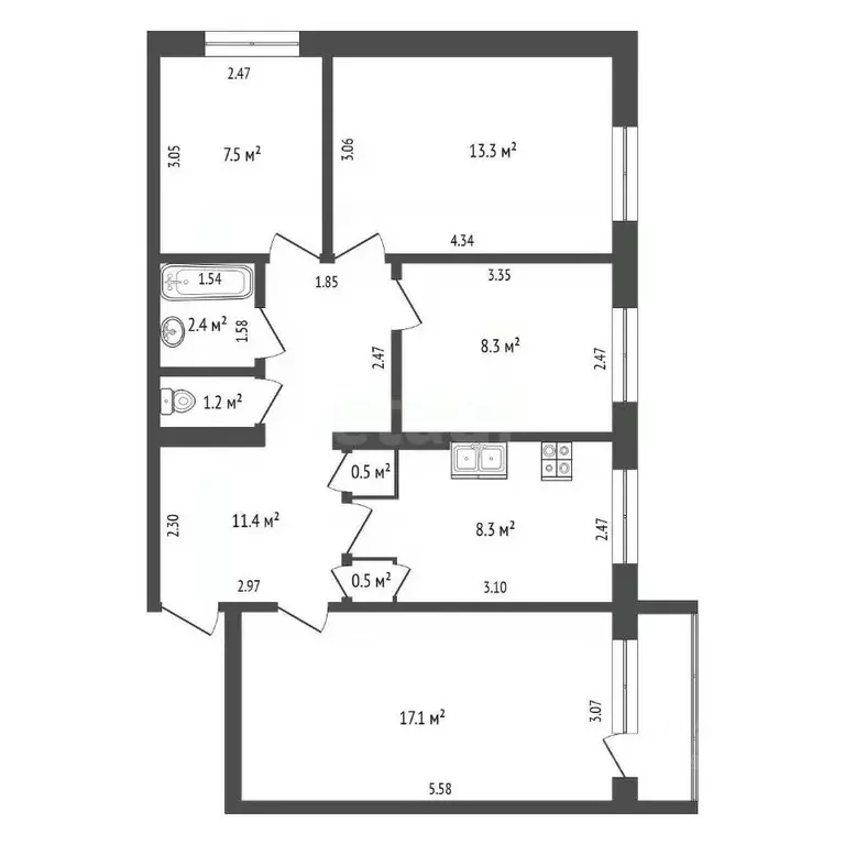 4-к кв. Саха (Якутия), Якутск ул. Бестужева-Марлинского, 7/2 (71.6 м) - Фото 1