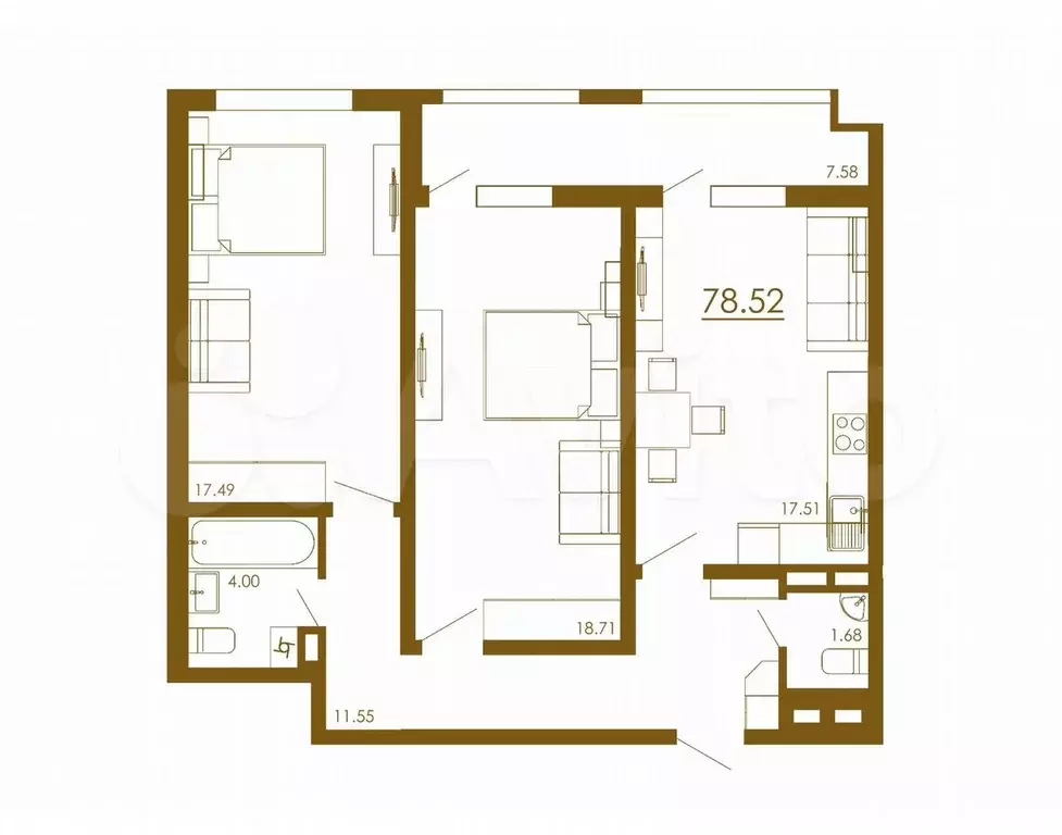 2-к. квартира, 78,5 м, 13/13 эт. - Фото 1