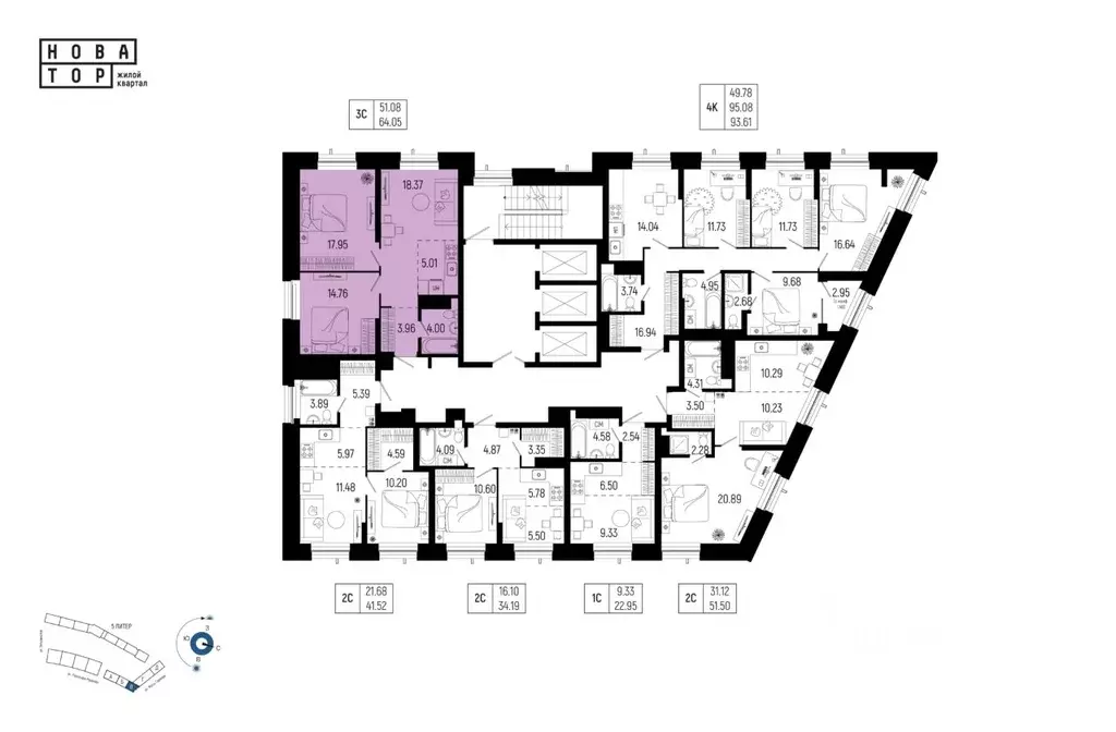 3-к кв. Башкортостан, Уфа Глумилино-1 мкр, Новатор жилой комплекс ... - Фото 1