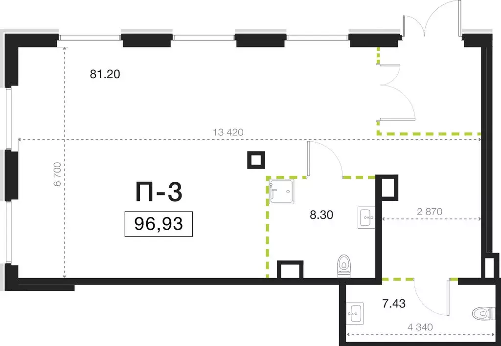 Помещение свободного назначения (96.93 м) - Фото 1