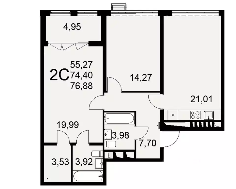 2-к кв. Тульская область, Тула ул. Федора Смирнова, 2 (76.88 м) - Фото 0