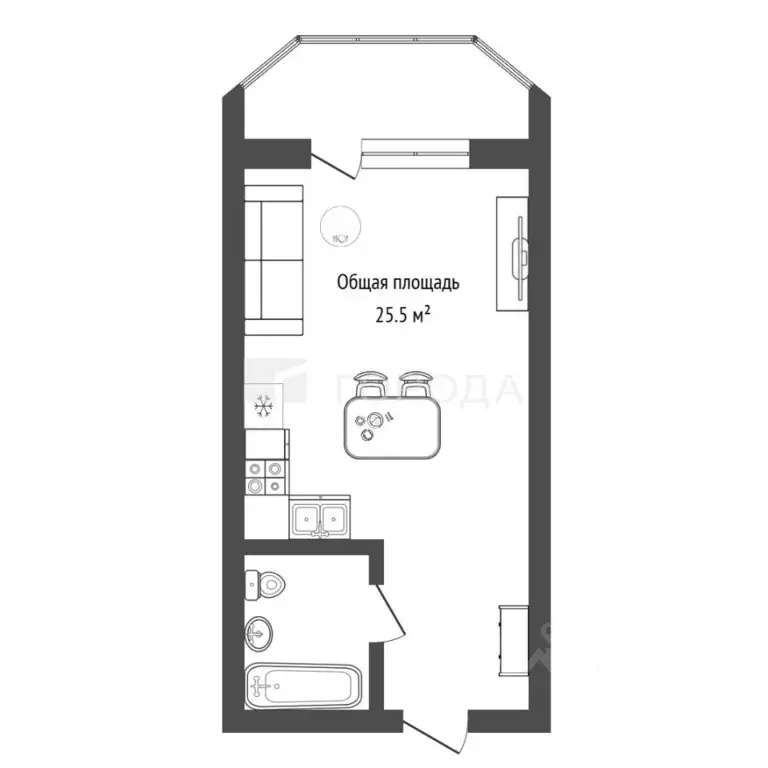 Студия Новосибирская область, Новосибирск Горский мкр, 69/1 (25.5 м) - Фото 2