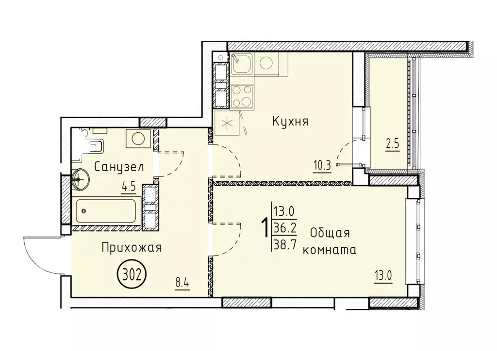 Квартира-студия: Энгельс, ул. Марины Расковой (38.7 м) - Фото 0