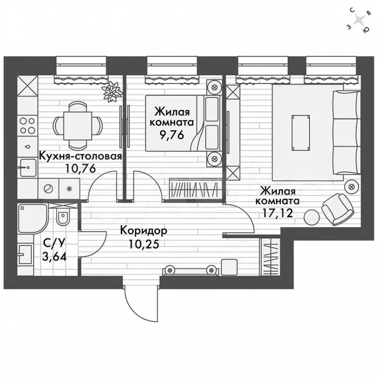 2-к. квартира, 51,5 м, 4/4 эт. - Фото 0