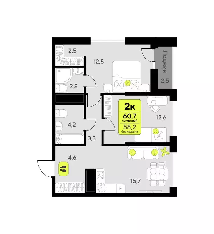 2-комнатная квартира: Тюмень, улица Первооткрывателей, 9 (60.7 м) - Фото 1