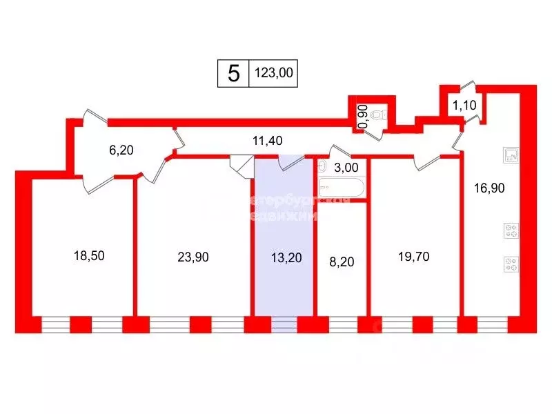 Комната Санкт-Петербург просп. Большой Петроградской стороны, 80 (13.2 ... - Фото 2
