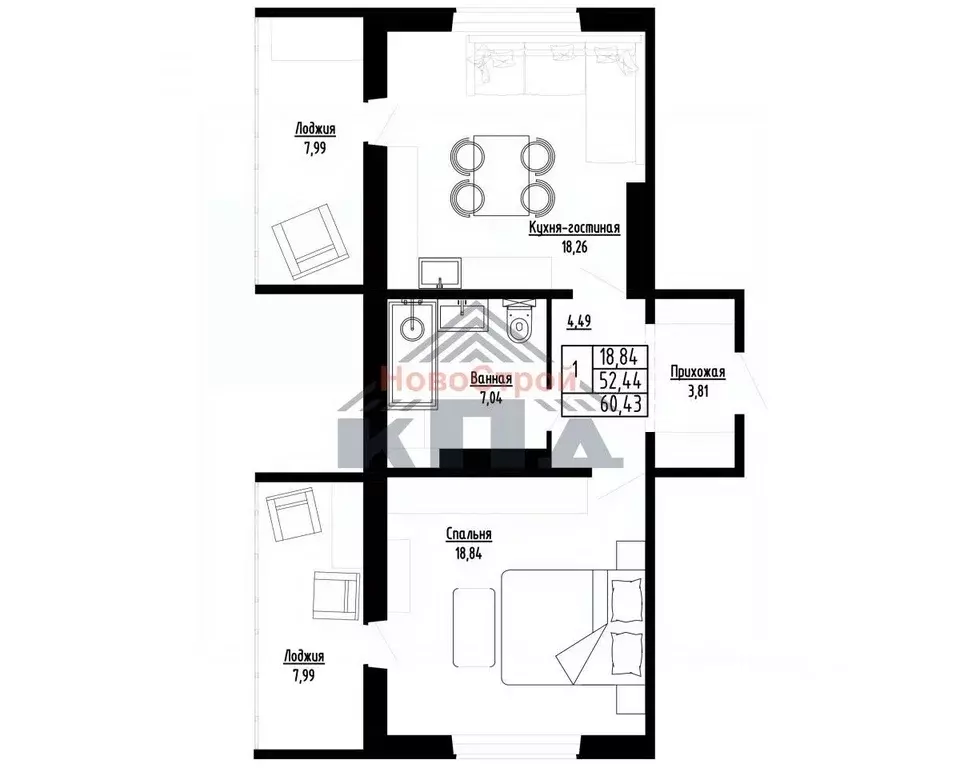 1-к кв. Омская область, Омск ул. Леонида Маслова, 7 (60.0 м) - Фото 1