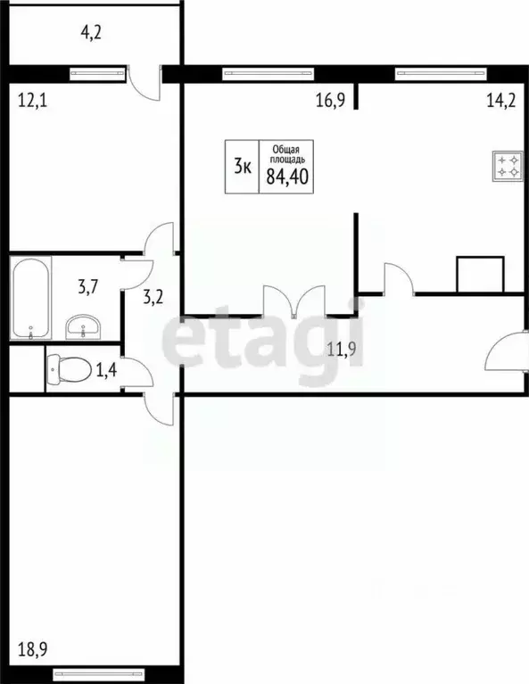 3-к кв. Костромская область, Кострома ул. Олега Юрасова, 1 (79.3 м) - Фото 1