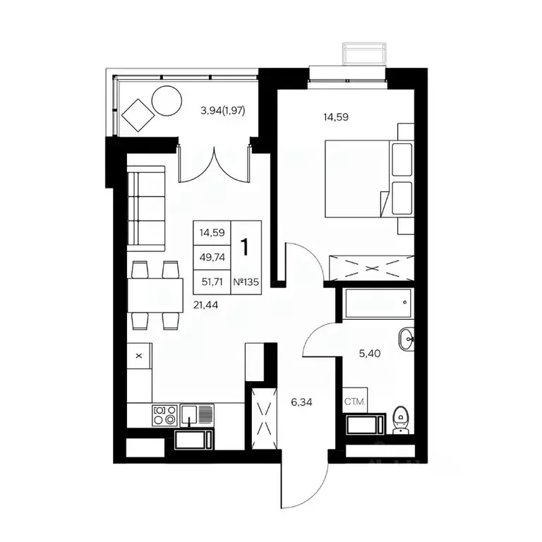 1-к кв. Калужская область, Обнинск Заовражье жилрайон, Новый город ... - Фото 0