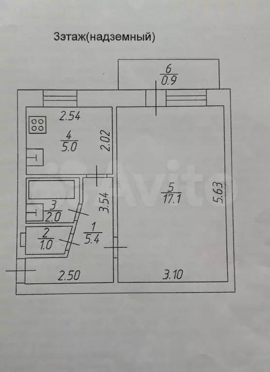 1-к. квартира, 31,4 м, 3/5 эт. - Фото 0