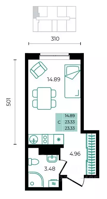 Студия Адыгея, Майкопский район, пос. Тульский ул. Заречная (23.33 м) - Фото 1