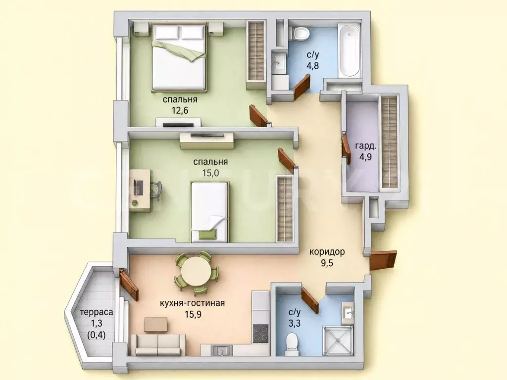 2-к кв. Москва ул. Крузенштерна, 3к3 (67.9 м) - Фото 2