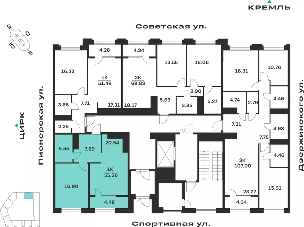 1-к кв. Тульская область, Тула ул. Болотникова, 4 (55.36 м) - Фото 2