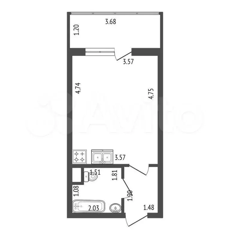 Квартира-студия, 23 м, 4/16 эт. - Фото 1